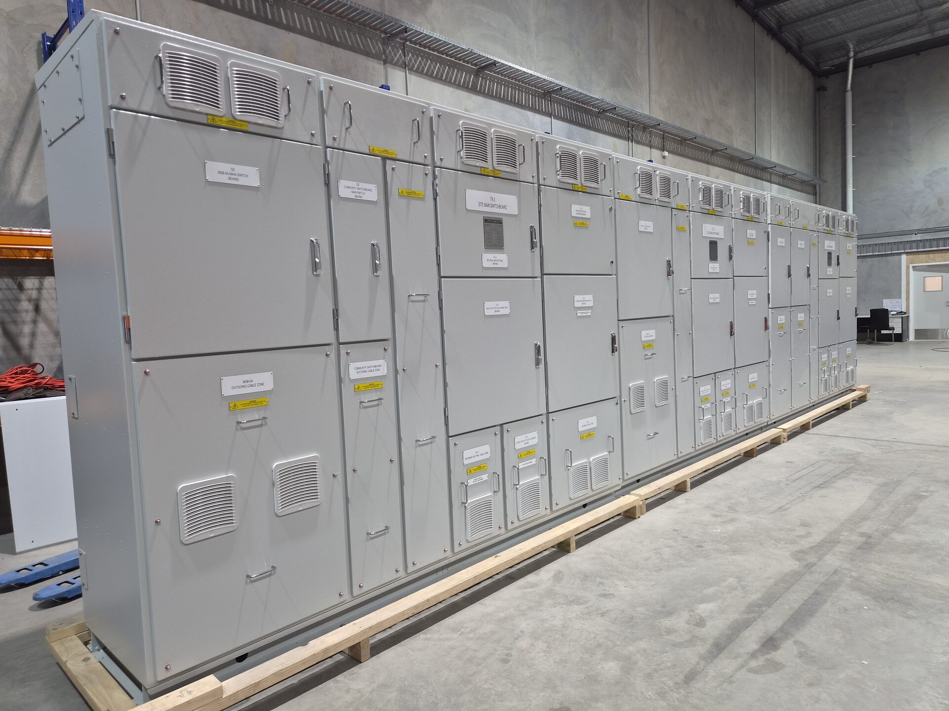 Fox Road — switchboard run with labelled cable zones
